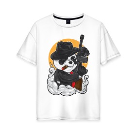 Женская футболка хлопок Oversize с принтом Panda Gangster в Екатеринбурге, 100% хлопок | свободный крой, круглый ворот, спущенный рукав, длина до линии бедер
 | art | automatic | bandit | gangster | panda | weapons | автомат | арт | бандит | гангстер | оружие | панда