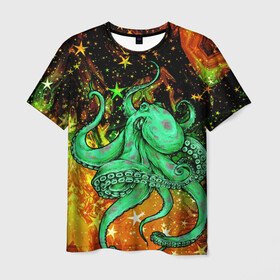Мужская футболка 3D с принтом Cosmo Octopus в Екатеринбурге, 100% полиэфир | прямой крой, круглый вырез горловины, длина до линии бедер | Тематика изображения на принте: cosmo | kraken | medusa | meduza | ocean | octopus | pirates | арт | ван | гог | звезды | искусство | картина | космос | кракен | красочный | медуза | море | океан | осьминог | пираты | принт | стиль