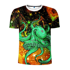 Мужская футболка 3D спортивная с принтом Cosmo Octopus в Екатеринбурге, 100% полиэстер с улучшенными характеристиками | приталенный силуэт, круглая горловина, широкие плечи, сужается к линии бедра | cosmo | kraken | medusa | meduza | ocean | octopus | pirates | арт | ван | гог | звезды | искусство | картина | космос | кракен | красочный | медуза | море | океан | осьминог | пираты | принт | стиль