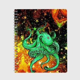 Тетрадь с принтом Cosmo Octopus в Екатеринбурге, 100% бумага | 48 листов, плотность листов — 60 г/м2, плотность картонной обложки — 250 г/м2. Листы скреплены сбоку удобной пружинной спиралью. Уголки страниц и обложки скругленные. Цвет линий — светло-серый
 | cosmo | kraken | medusa | meduza | ocean | octopus | pirates | арт | ван | гог | звезды | искусство | картина | космос | кракен | красочный | медуза | море | океан | осьминог | пираты | принт | стиль