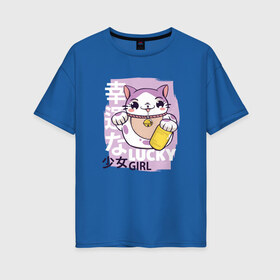 Женская футболка хлопок Oversize с принтом Счастливчик для неё в Екатеринбурге, 100% хлопок | свободный крой, круглый ворот, спущенный рукав, длина до линии бедер
 | anime | boy | kawaii | lucky | manga | аниме | девочка | девушка | день валентина | день влюбленных | для двоих | для девушки | для дочки | для жены | для любимой | женщина | кавайная | кавайный | кот | котик | любовь