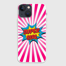 Чехол для iPhone 13 mini с принтом Super Girl в Екатеринбурге,  |  | chic | clothing | colorful | dress | girl | pop art | stripes | style | девушка | женский | летний | мода | надпись | повседневный | поп арт | ретро | старый | стиль | супер | шик | яркий