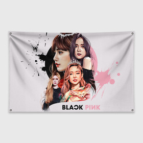 Флаг-баннер с принтом blackpink в Екатеринбурге, 100% полиэстер | размер 67 х 109 см, плотность ткани — 95 г/м2; по краям флага есть четыре люверса для крепления | black  pink | blackpink | jennie | jisoo | k pop | lalisa | группа | к поп | корейская группа | розовый | черный