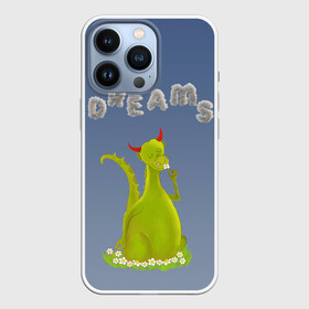 Чехол для iPhone 13 Pro с принтом Dragon Dreams в Екатеринбурге,  |  | девушке | детское | дракон | дракон добрый | дракон лето | дракон мечтатель | дракон ребенку | дракон цветы | дракончик | летний дракон | лето | мечтай | мечтатель | мечты | мечты дракона