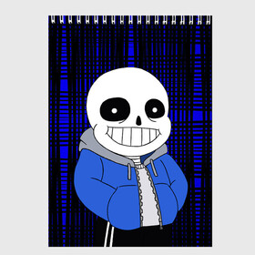 Скетчбук с принтом Sans Undertale в Екатеринбурге, 100% бумага
 | 48 листов, плотность листов — 100 г/м2, плотность картонной обложки — 250 г/м2. Листы скреплены сверху удобной пружинной спиралью | asriel dreemurr | blaster | chara | frisk | gaster | sans | skull | undertale | азриэль дримурр | андертале | андертейл | андрайн | гастер | игра | меттатон | подземная история | подземная сказка | санс | скелет | ундертале | фриск