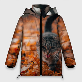 Женская зимняя куртка 3D с принтом мяукающий кот осенние листья в Екатеринбурге, верх — 100% полиэстер; подкладка — 100% полиэстер; утеплитель — 100% полиэстер | длина ниже бедра, силуэт Оверсайз. Есть воротник-стойка, отстегивающийся капюшон и ветрозащитная планка. 

Боковые карманы с листочкой на кнопках и внутренний карман на молнии | золотая осень | кот | кошка | крик | листва | листья | мяу | мяукает | осень | сезон | уличный котейка