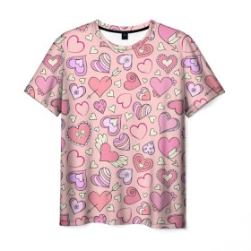 Мужская футболка 3D с принтом Сердечки разные в Екатеринбурге, 100% полиэфир | прямой крой, круглый вырез горловины, длина до линии бедер | Тематика изображения на принте: blue | flower | flowers | love | love is | loves | pink | rose | бабочка | бабочки | голубая | девочке | девушке | красивая | мода | парню | подарок | приятная | роза | розовая | сердечки | сердце | текстура | тренд | цветок