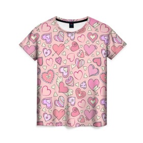 Женская футболка 3D с принтом Сердечки разные в Екатеринбурге, 100% полиэфир ( синтетическое хлопкоподобное полотно) | прямой крой, круглый вырез горловины, длина до линии бедер | blue | flower | flowers | love | love is | loves | pink | rose | бабочка | бабочки | голубая | девочке | девушке | красивая | мода | парню | подарок | приятная | роза | розовая | сердечки | сердце | текстура | тренд | цветок