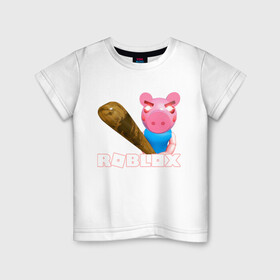Детская футболка хлопок с принтом Roblox piggy/Свинка Пигги. в Екатеринбурге, 100% хлопок | круглый вырез горловины, полуприлегающий силуэт, длина до линии бедер | game | pig | roblox piggy | игры | ммо | роблокс | свинка пигги | свинка роблокс | свинья из роблокс