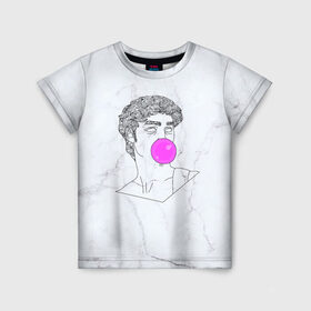 Детская футболка 3D с принтом Bubble gum в Екатеринбурге, 100% гипоаллергенный полиэфир | прямой крой, круглый вырез горловины, длина до линии бедер, чуть спущенное плечо, ткань немного тянется | Тематика изображения на принте: bubble gum | скульптура | статуя