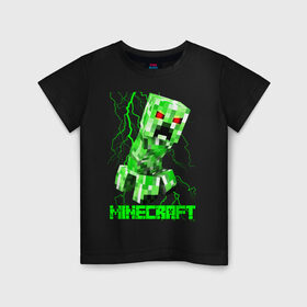 Детская футболка хлопок с принтом MINECRAFT CREEPER в Екатеринбурге, 100% хлопок | круглый вырез горловины, полуприлегающий силуэт, длина до линии бедер | creeper | game | minecraft | блоки | игра | квадраты | компьютерная | крипер | криппер | майнкрафт | огонь