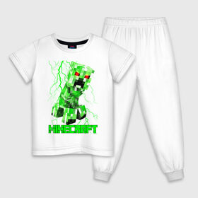 Детская пижама хлопок с принтом MINECRAFT CREEPER в Екатеринбурге, 100% хлопок |  брюки и футболка прямого кроя, без карманов, на брюках мягкая резинка на поясе и по низу штанин
 | Тематика изображения на принте: creeper | game | minecraft | блоки | игра | квадраты | компьютерная | крипер | криппер | майнкрафт | огонь