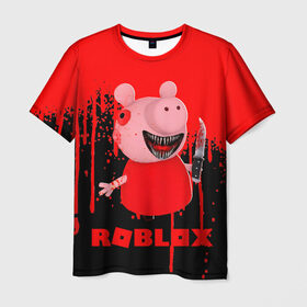 Мужская футболка 3D с принтом Roblox piggy/Свинка Пигги. в Екатеринбурге, 100% полиэфир | прямой крой, круглый вырез горловины, длина до линии бедер | game | gamer | logo | minecraft | piggi | roblox | simulator | игра | конструктор | лого | пигги | свинья | симулятор | строительство | фигура
