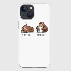 Чехол для iPhone 13 mini с принтом Ленивец Coffee в Екатеринбурге,  |  | animal | coffee | need | sleep | животные | кавай | кити | котенок | котик | котики | кофе | кофеман | ленивец | лень | милый | панда | работа | спать