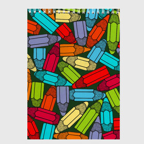 Скетчбук с принтом детские цветные карандаши арт в Екатеринбурге, 100% бумага
 | 48 листов, плотность листов — 100 г/м2, плотность картонной обложки — 250 г/м2. Листы скреплены сверху удобной пружинной спиралью | Тематика изображения на принте: арт | весело | детские | карандаши | необычно | просто | рисунок | цветные | ярко