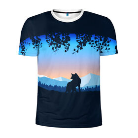 Мужская футболка 3D спортивная с принтом WOLF(D) в Екатеринбурге, 100% полиэстер с улучшенными характеристиками | приталенный силуэт, круглая горловина, широкие плечи, сужается к линии бедра | Тематика изображения на принте: wolf | волк | волки | волчица | животные | одинокий волк