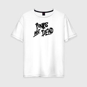Женская футболка хлопок Oversize с принтом Punks not dead в Екатеринбурге, 100% хлопок | свободный крой, круглый ворот, спущенный рукав, длина до линии бедер
 | minimalism | punk | punks not dead | rock | white | анархия | минимализм | панк | панки | панки живы | рок
