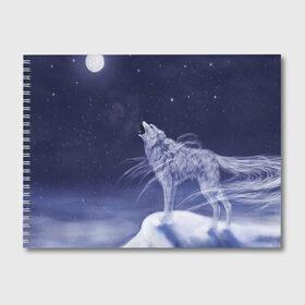 Альбом для рисования с принтом WOLF WHITE(D) в Екатеринбурге, 100% бумага
 | матовая бумага, плотность 200 мг. | wolf | волк | волки | волчица | животные | одинокий волк