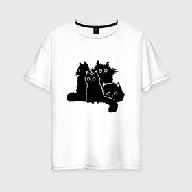 Женская футболка хлопок Oversize с принтом Мохнатые Коты в Екатеринбурге, 100% хлопок | свободный крой, круглый ворот, спущенный рукав, длина до линии бедер
 | cat | cute | kitten | аниме | друзья | животные | зверек | зверюшки | каваи | котенок | котик | коты | котята | кошак | кошки | лапы | милые | мордочка | мяу | няшные | пантера | питомец | прикольный | пушистик