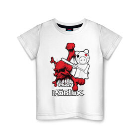 Детская футболка хлопок с принтом Свинка Пигги из Roblox в Екатеринбурге, 100% хлопок | круглый вырез горловины, полуприлегающий силуэт, длина до линии бедер | Тематика изображения на принте: pig | piggi | roblox | svinka | игра | пигги