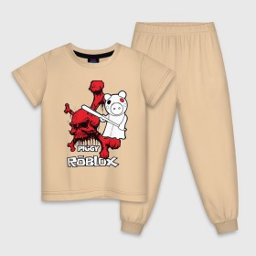Детская пижама хлопок с принтом Свинка Пигги из Roblox в Екатеринбурге, 100% хлопок |  брюки и футболка прямого кроя, без карманов, на брюках мягкая резинка на поясе и по низу штанин
 | Тематика изображения на принте: pig | piggi | roblox | svinka | игра | пигги