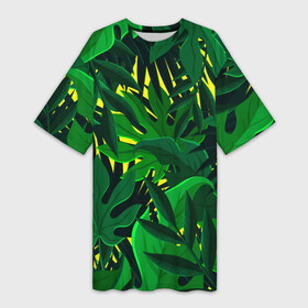 Платье-футболка 3D с принтом В джунглях в Екатеринбурге,  |  | nature | summer | азия | бали | бамбук | деревья | джунгли | жара | зелень | кусты | лес | летний | лето | листья | море | острова | отдых | отпуск | пальмы | папоротник | пляж | природа | растения | солнце