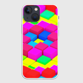 Чехол для iPhone 13 mini с принтом ЦВЕТНЫЕ КУБИКИ в Екатеринбурге,  |  | abstract | abstraction | geometry | line | pattern | psy | абстрактный | абстракция | геометрия | краски | кубики | линии | неоновые | неоновый | психоделика | текстура