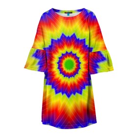 Детское платье 3D с принтом Tie-Dye в Екатеринбурге, 100% полиэстер | прямой силуэт, чуть расширенный к низу. Круглая горловина, на рукавах — воланы | Тематика изображения на принте: abstract | colorful | dye | gradient | texture | tie | абстракция | градиент | дай | тай | текстура | цветной