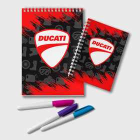 Блокнот с принтом DUCATI [2] в Екатеринбурге, 100% бумага | 48 листов, плотность листов — 60 г/м2, плотность картонной обложки — 250 г/м2. Листы скреплены удобной пружинной спиралью. Цвет линий — светло-серый
 | Тематика изображения на принте: ducati | moto | дукати | мото | мотоцикл