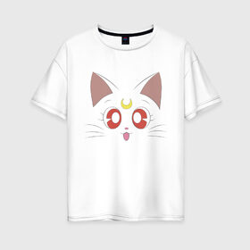 Женская футболка хлопок Oversize с принтом Sailor Moon Luna в Екатеринбурге, 100% хлопок | свободный крой, круглый ворот, спущенный рукав, длина до линии бедер
 | Тематика изображения на принте: animal | cat | cuty | eyes | face | kitty | luna | moon | pet | sailor moon | глаза | котенок | кошка | луна | милота | мордочка кота | мультяшки | питомец | сейлор мун | сейлормун | сейлормун луна | сэйлор мун