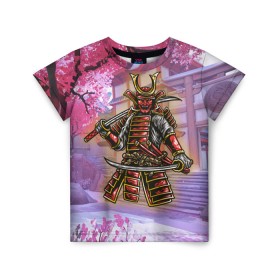 Детская футболка 3D с принтом Самурай (Z) в Екатеринбурге, 100% гипоаллергенный полиэфир | прямой крой, круглый вырез горловины, длина до линии бедер, чуть спущенное плечо, ткань немного тянется | Тематика изображения на принте: samurai | буке | воин | вояк | мононофу | мститель | мушя | ниндзя | сабурай | самурай | слуга | солдат | цувамоно