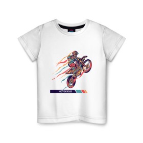 Детская футболка хлопок с принтом Motocross (Z) в Екатеринбурге, 100% хлопок | круглый вырез горловины, полуприлегающий силуэт, длина до линии бедер | 2020 | auto | bike | moto | motorcycle | sport | авто | автомобиль | автомобильные | байк | бренд | марка | машины | мото | мотоциклы | спорт