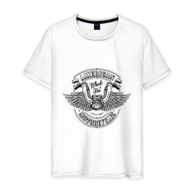 Мужская футболка хлопок с принтом American Motorcycle (Z) в Екатеринбурге, 100% хлопок | прямой крой, круглый вырез горловины, длина до линии бедер, слегка спущенное плечо. | 
