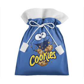Подарочный 3D мешок с принтом Cookies в Екатеринбурге, 100% полиэстер | Размер: 29*39 см | cookie | cookiemonster | delicious | eat | monster | yummy | еда | коржик | куки | кукимонстр | монстр | печенье | сезам | сладости | улица | улицасезам