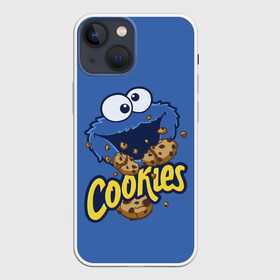 Чехол для iPhone 13 mini с принтом Cookies в Екатеринбурге,  |  | cookie | cookiemonster | delicious | eat | monster | yummy | еда | коржик | куки | кукимонстр | монстр | печенье | сезам | сладости | улица | улицасезам