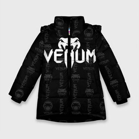 Зимняя куртка для девочек 3D с принтом VENUM ВЕНУМ в Екатеринбурге, ткань верха — 100% полиэстер; подклад — 100% полиэстер, утеплитель — 100% полиэстер. | длина ниже бедра, удлиненная спинка, воротник стойка и отстегивающийся капюшон. Есть боковые карманы с листочкой на кнопках, утяжки по низу изделия и внутренний карман на молнии. 

Предусмотрены светоотражающий принт на спинке, радужный светоотражающий элемент на пуллере молнии и на резинке для утяжки. | Тематика изображения на принте: mma | snake | sports | ufc | venum | venum mma | бокс | борьба | бренд | венум | единоборства | змея | мма | спорт | юфс