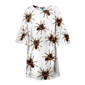 Детское платье 3D с принтом В пауках в Екатеринбурге, 100% полиэстер | прямой силуэт, чуть расширенный к низу. Круглая горловина, на рукавах — воланы | Тематика изображения на принте: pattern | spider | джунгли | дикие | животные | жуки | звери | лапы | мерзкие | монстр | насекомые | паттерн | паук | пауки | паутина | паучок | птицеед | страшный | существа | тараканы | тарантул | тропики