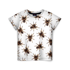 Детская футболка 3D с принтом В пауках в Екатеринбурге, 100% гипоаллергенный полиэфир | прямой крой, круглый вырез горловины, длина до линии бедер, чуть спущенное плечо, ткань немного тянется | Тематика изображения на принте: pattern | spider | джунгли | дикие | животные | жуки | звери | лапы | мерзкие | монстр | насекомые | паттерн | паук | пауки | паутина | паучок | птицеед | страшный | существа | тараканы | тарантул | тропики