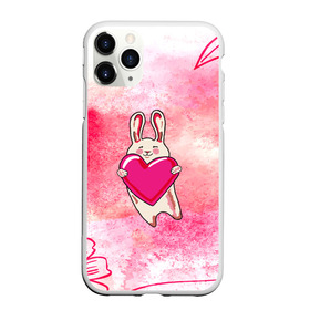 Чехол для iPhone 11 Pro матовый с принтом Влюбленный Зайчик в Екатеринбурге, Силикон |  | Тематика изображения на принте: like | love | loveis | pink | валентин | влюбленным | женщинам | животные | зайка | зайчик | заяц | звери | каваи | кролик | лапки | люблю | любовь | мордочка | няшный | подарок | прикольный | сердечки | сердце