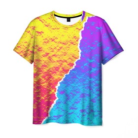 Мужская футболка 3D с принтом Цветные переливы в Екатеринбурге, 100% полиэфир | прямой крой, круглый вырез горловины, длина до линии бедер | Тематика изображения на принте: абстрактный | блестящие | волны | геометрия | градиент | краски | летний | лето | море | небо | неоновые | облака | океан | перламутр | поп | радуга | радужный | разноцветные | река | ретро | русалка