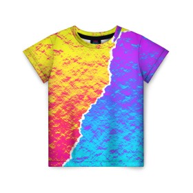 Детская футболка 3D с принтом Цветные переливы в Екатеринбурге, 100% гипоаллергенный полиэфир | прямой крой, круглый вырез горловины, длина до линии бедер, чуть спущенное плечо, ткань немного тянется | Тематика изображения на принте: абстрактный | блестящие | волны | геометрия | градиент | краски | летний | лето | море | небо | неоновые | облака | океан | перламутр | поп | радуга | радужный | разноцветные | река | ретро | русалка