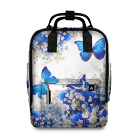 Женский рюкзак 3D с принтом Butterfly | Blue White в Екатеринбурге, 100% полиэстер | лямки с регулируемой длиной, сверху ручки, чтобы рюкзак нести как сумку. Основное отделение закрывается на молнию, как и внешний карман. Внутри два дополнительных кармана, один из которых закрывается на молнию. По бокам два дополнительных кармашка, куда поместится маленькая бутылочка
 | Тематика изображения на принте: butterfly | earth | flowers | forest | neon | бабочки | весенняя | весна | зелень | земля | зима | зимняя | искусство | краски | лес | летняя | лето | море | неон | океан | осенняя | природа | приятная | растения | рестение