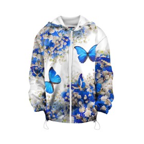 Детская куртка 3D с принтом Butterfly | Blue White в Екатеринбурге, 100% полиэстер | застежка — молния, подол и капюшон оформлены резинкой с фиксаторами, по бокам — два кармана без застежек, один потайной карман на груди, плотность верхнего слоя — 90 г/м2; плотность флисового подклада — 260 г/м2 | butterfly | earth | flowers | forest | neon | бабочки | весенняя | весна | зелень | земля | зима | зимняя | искусство | краски | лес | летняя | лето | море | неон | океан | осенняя | природа | приятная | растения | рестение