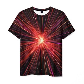 Мужская футболка 3D с принтом Рождение Сверхновой в Екатеринбурге, 100% полиэфир | прямой крой, круглый вырез горловины, длина до линии бедер | бесконечность | взрыв | вселенная | галактика | движение | звезда | звездная | звезды | искры | космический | космос | линии | материя | неоновый | нло | ночь | огни | огонь | оптические | петарда