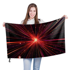 Флаг 3D с принтом Рождение Сверхновой в Екатеринбурге, 100% полиэстер | плотность ткани — 95 г/м2, размер — 67 х 109 см. Принт наносится с одной стороны | бесконечность | взрыв | вселенная | галактика | движение | звезда | звездная | звезды | искры | космический | космос | линии | материя | неоновый | нло | ночь | огни | огонь | оптические | петарда