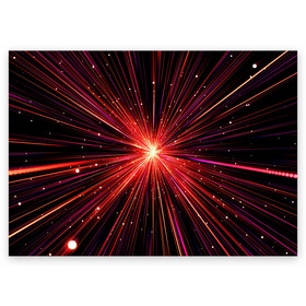 Поздравительная открытка с принтом Рождение Сверхновой в Екатеринбурге, 100% бумага | плотность бумаги 280 г/м2, матовая, на обратной стороне линовка и место для марки
 | Тематика изображения на принте: бесконечность | взрыв | вселенная | галактика | движение | звезда | звездная | звезды | искры | космический | космос | линии | материя | неоновый | нло | ночь | огни | огонь | оптические | петарда