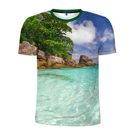 Мужская футболка 3D спортивная с принтом Пхукет в Екатеринбурге, 100% полиэстер с улучшенными характеристиками | приталенный силуэт, круглая горловина, широкие плечи, сужается к линии бедра | phuket | бангкок | королевство | курорт | море | острова | отдых | пальмы | песок | пляж | природа | путешествие | солнце | тай | тайланд