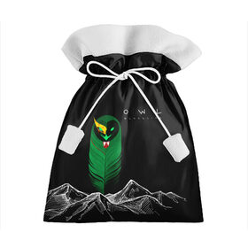 Подарочный 3D мешок с принтом Owl blacklist в Екатеринбурге, 100% полиэстер | Размер: 29*39 см | Тематика изображения на принте: blacklist | line art | owl | абстракция | арт | горы | маскарадная маска | перо | сова | солнце