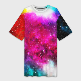 Платье-футболка 3D с принтом Туманность в Екатеринбурге,  |  | Тематика изображения на принте: space | stars | абстракция | бесконечный | блестящий | вселенная | галактика | дым | звездная | звезды | космический | космос | краски | лето | материя | небо | неоновый | нло | ночь | облака | планеты | радуга