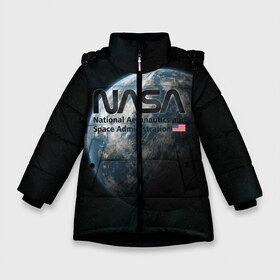 Зимняя куртка для девочек 3D с принтом NASA в Екатеринбурге, ткань верха — 100% полиэстер; подклад — 100% полиэстер, утеплитель — 100% полиэстер. | длина ниже бедра, удлиненная спинка, воротник стойка и отстегивающийся капюшон. Есть боковые карманы с листочкой на кнопках, утяжки по низу изделия и внутренний карман на молнии. 

Предусмотрены светоотражающий принт на спинке, радужный светоотражающий элемент на пуллере молнии и на резинке для утяжки. | Тематика изображения на принте: alien | elon | mask | musk | nasa | space x | star | ufo | америка | американский | астронавт | гуманоид | звезды | земля | зона 51 | илон | инопланетянин | космонавт | космос | луна | марс | маск | наса | нло | планета | пришелец